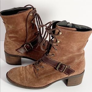Paul Green Suede Leather Combat Moto Boots